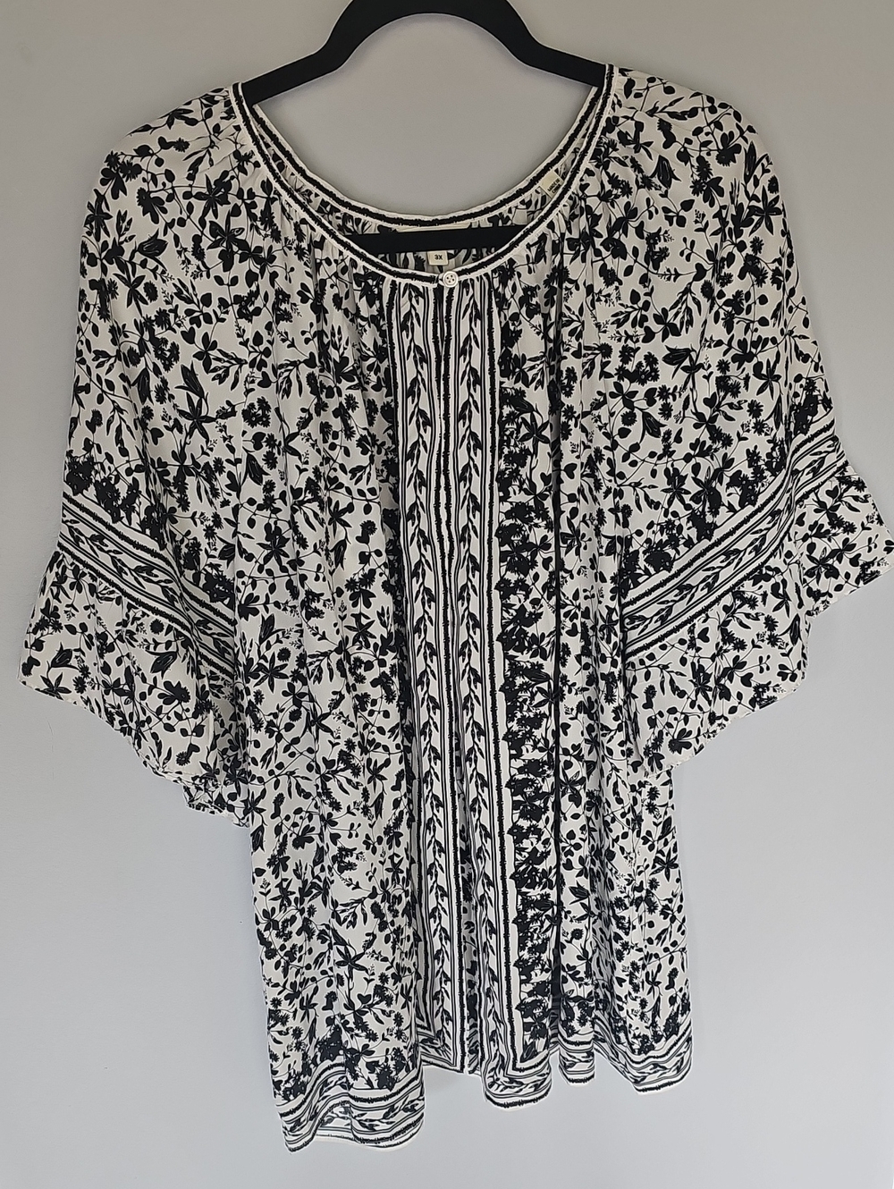 MAX STUDIO London 3X Black Cream Floral Boho Blouse Tunic